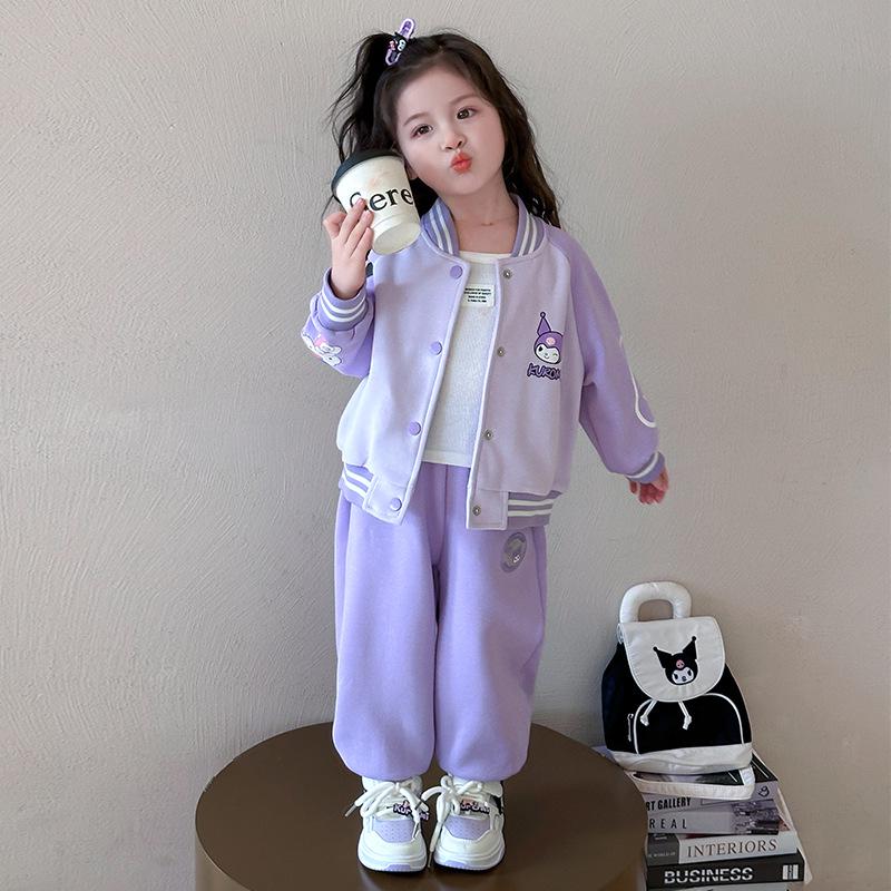 

Kuromi Girls Spring/Autumn 2025 Fashionable Baseball Uniform Two-Piece Set - Trendy Sporty Outfit 140 cm фиолетовый