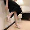 Fashion 2024 Rhinestone Luxury Fashion Summer Woven Sandals Stiletto Heel Silver High Heels Wedding Shoes Bride