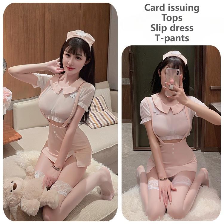 Womens Sexy Lingerie Erotic Nurse Cosplay Costumes Lace See-Through Package Hip Open Sling Nurse Skirt Bar Nightclub Uniform Set