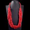 Vintage Ethnic Bohemian Beaded Necklace Long Statement Pendant with Red Wooden Beads and Coconut Shell Handmade Craftsmanship for Layering