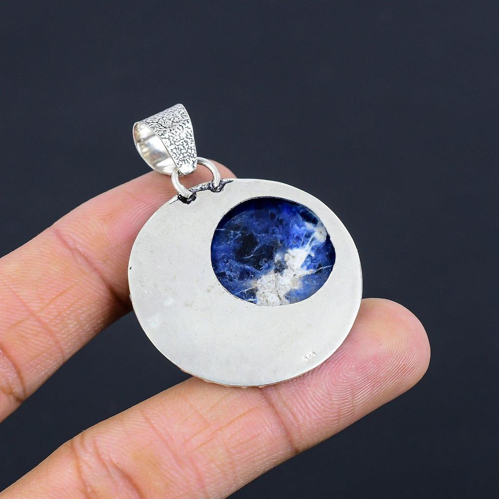 Round Sodalite Stone Sterling Silver Bezel Third Eye Chakra New Pendant Jewelry