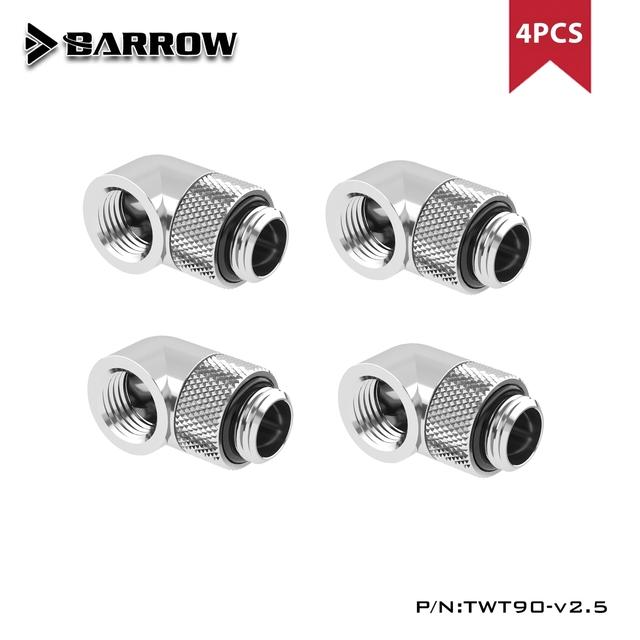 Barrow 4/6pcs TWT90-v2.5 ,90 Degree Rotary Fitting , G1/4  Rotatable 90 Adapter , For Cooling Equipment Adjust Connect Direction Silver 4pcs