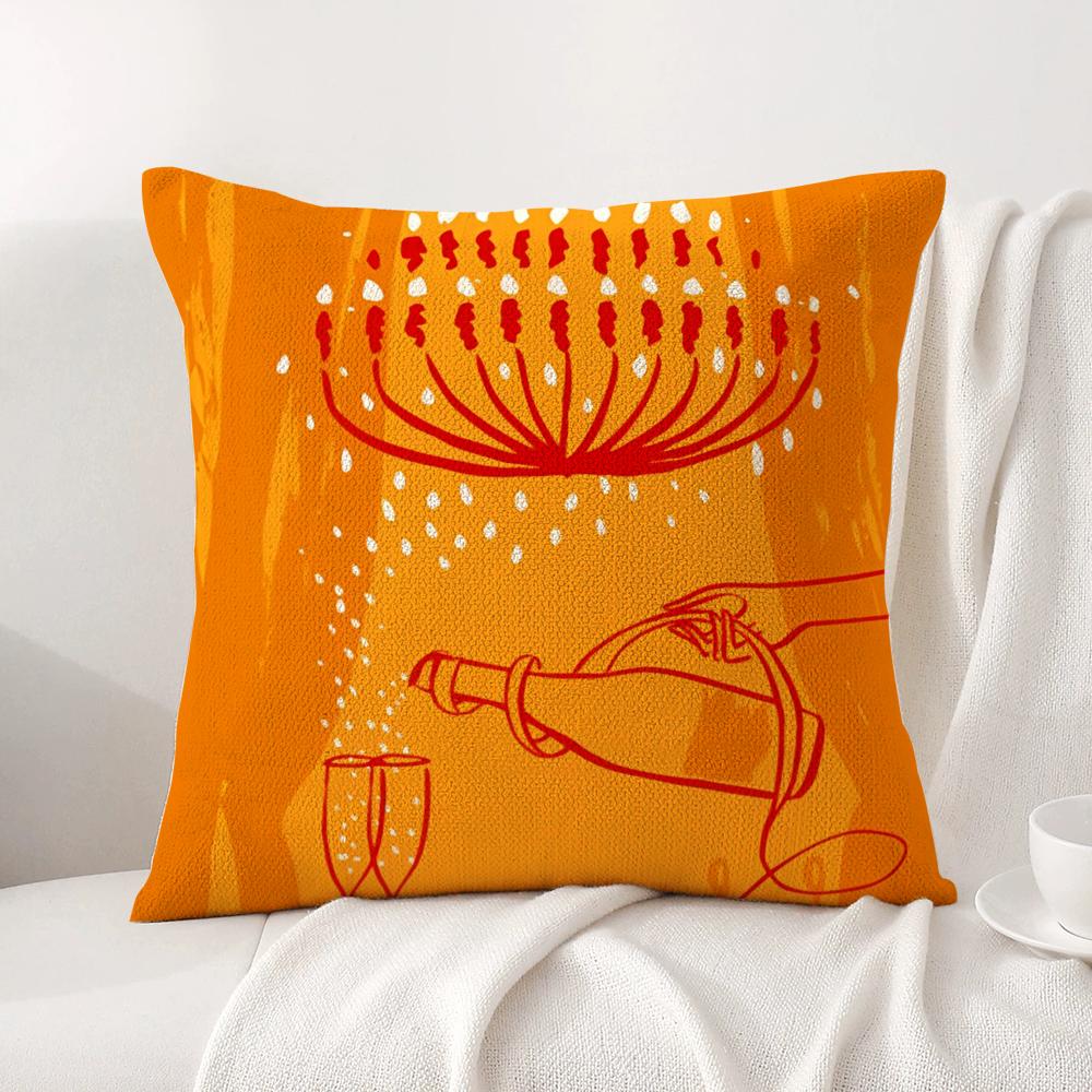 Luxe V-Veuve C-Clicquot Kussenhoes Natuurlijk Linnen Biologische Stof Dubbelzijdige Bedrukking Bank Huisdecoratie Cadeau Kussenhoes Linen 18*18(CM)-1Pcs