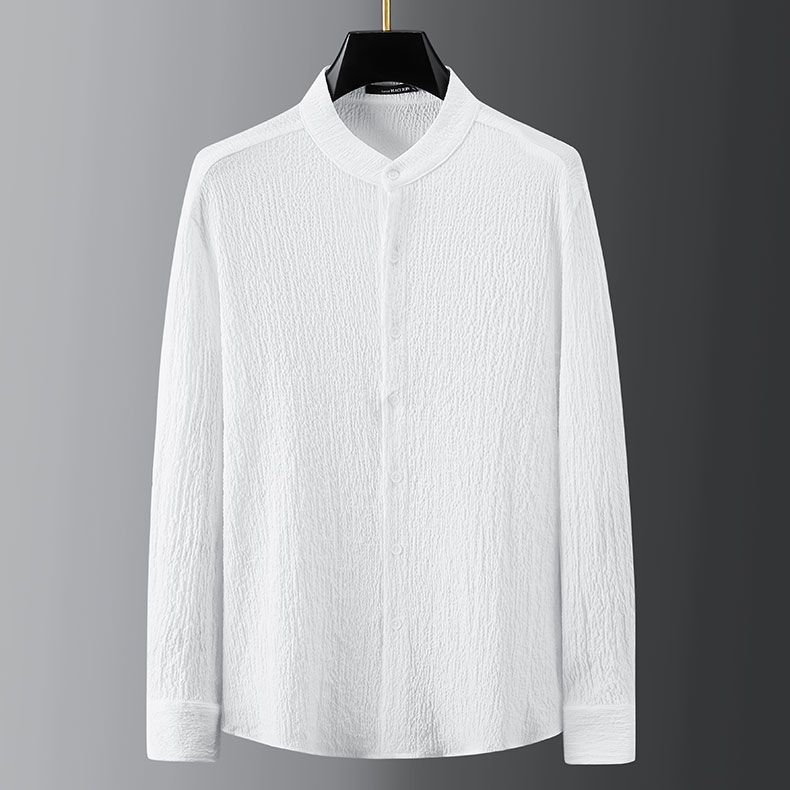 Sommer Herren Große Größe Casual Gestreiften Plissee Stehkragen Hemd und Hose Zweiteilige Set