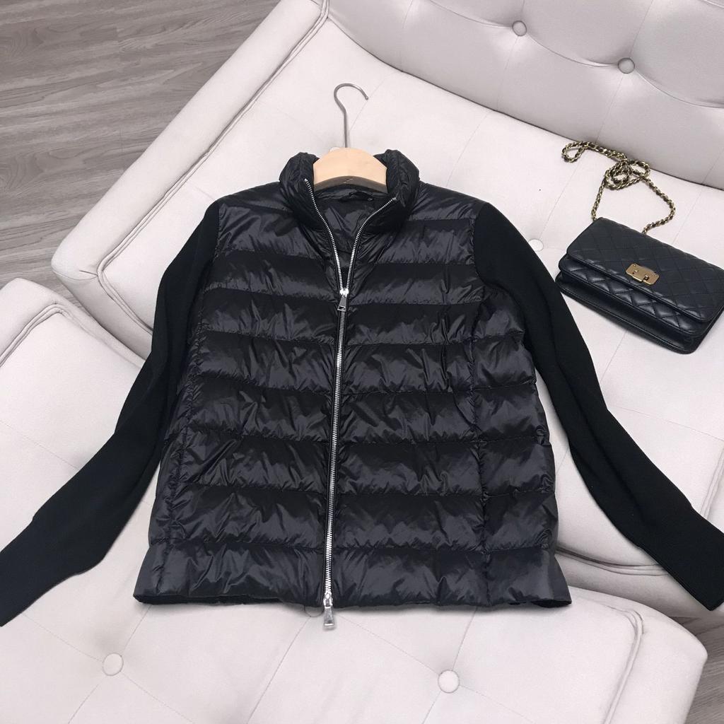 Autumn and winter new stand-up collar wool knitted splicing light down jacket women's short jacket winter clothing