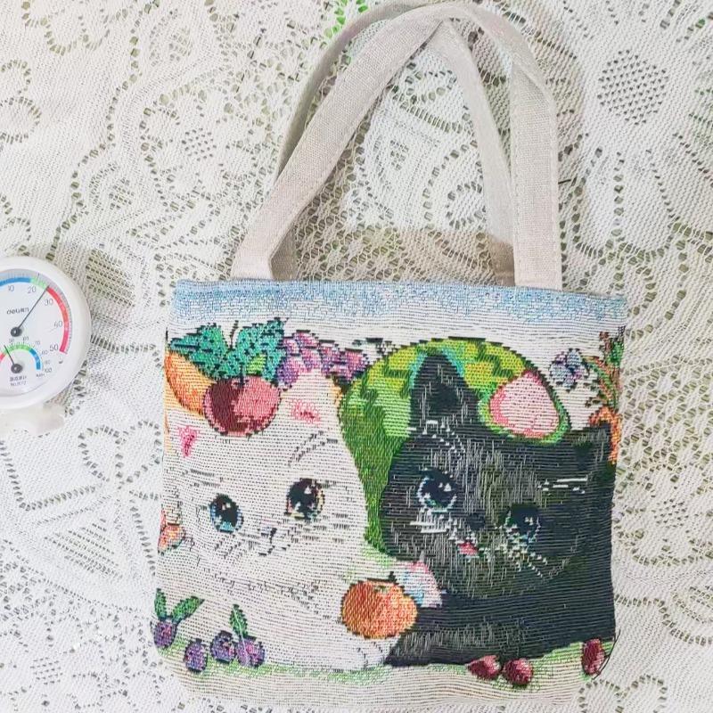 Small canvas bag double-sided embroidered tote bag elephant tote bag large capacity women's bag tote bag