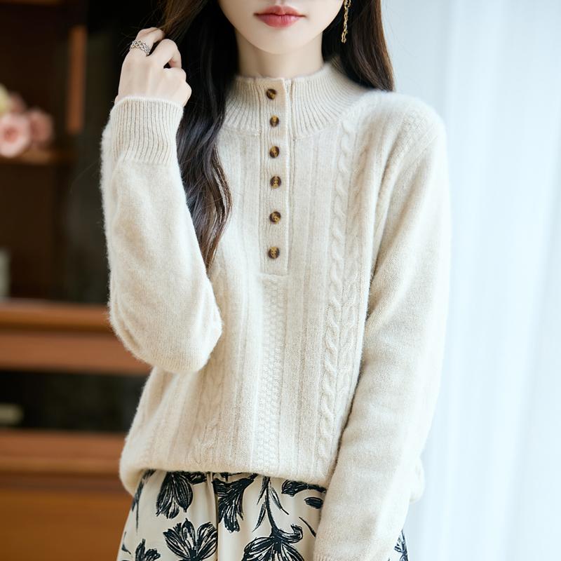 Women's Cashmere Sweater Qinghe Cashmere 30% Cashmere 70% Wool Autumn and Winter Pullover Warm and Fashionable