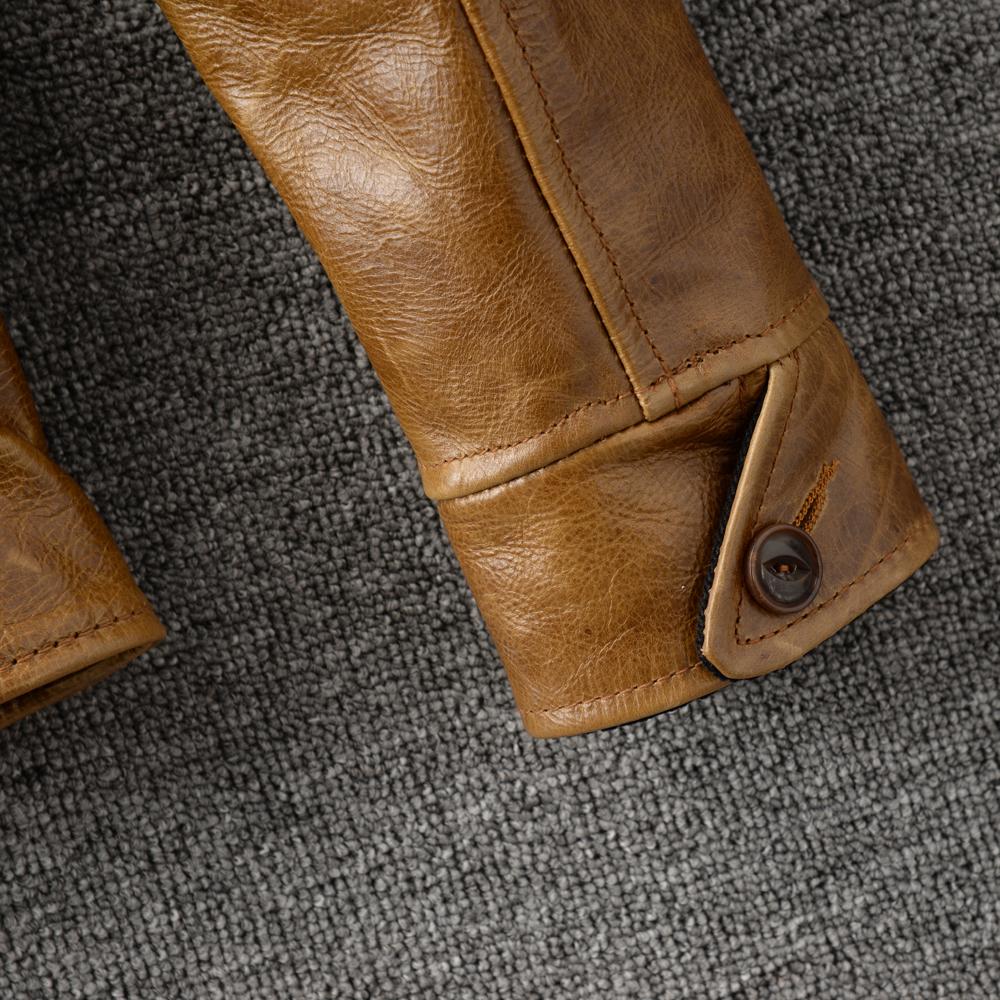 Classic 1930s Color Changes Oil Waxed Brown Natural Cow Leather Jacket Men Real Cowhide Coat Male Clothes Autumn
