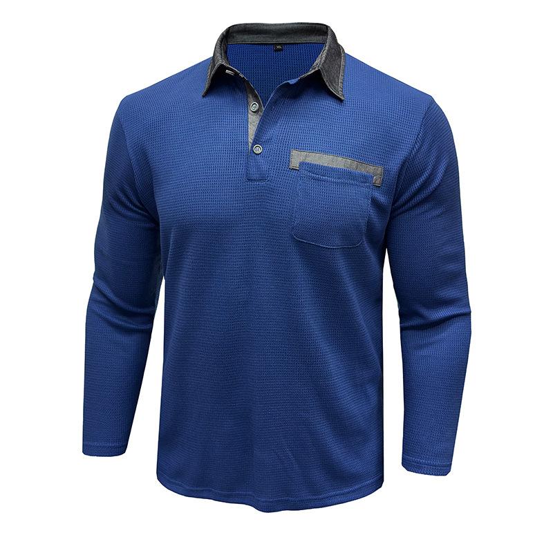 Autumn New Men's Long-sleeved Waffle Polo Shirt Fashion Men's Lapel T-shirt Tops