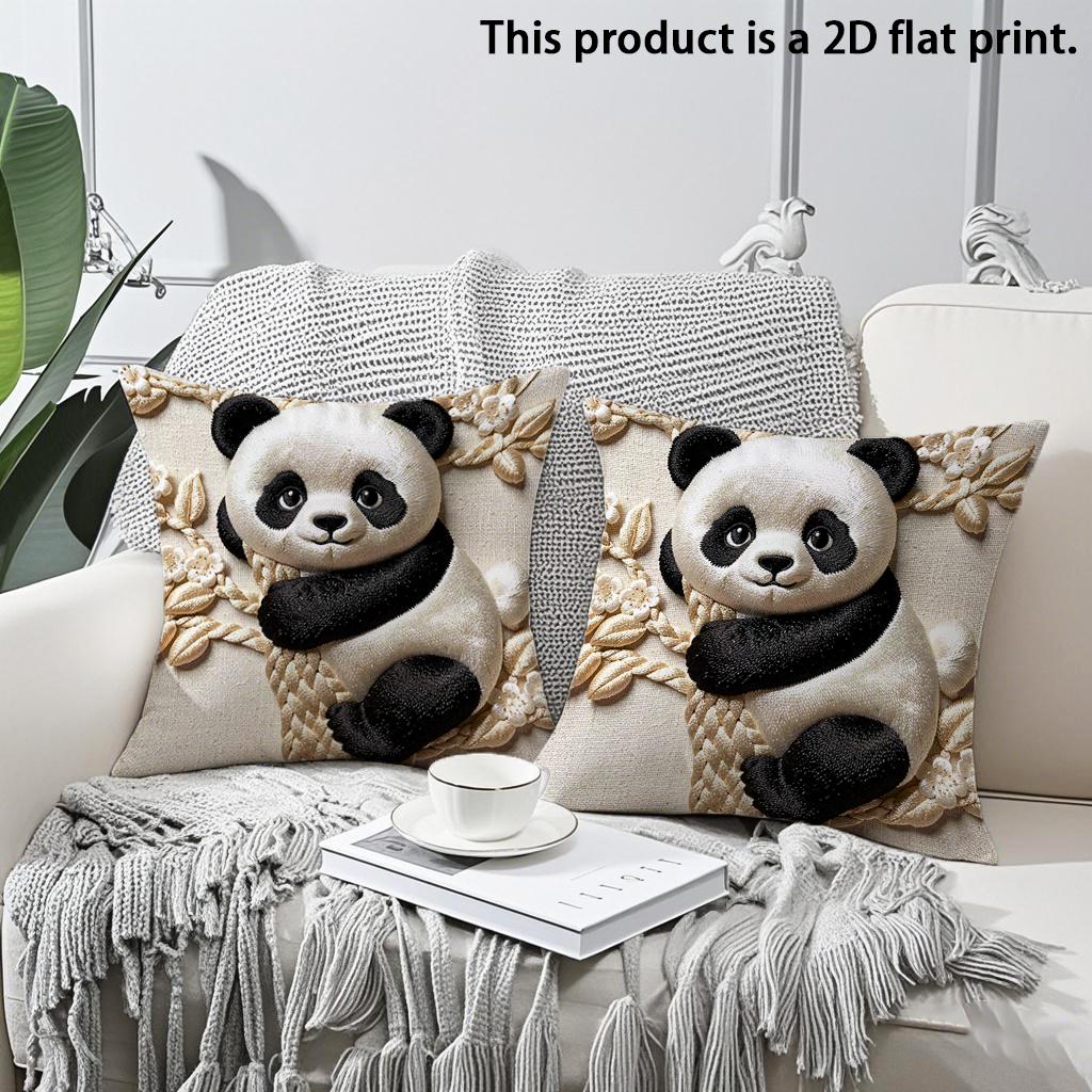 

2pcs 3D Embossed Style Panda Throw Pillow Cover Cute Animal Cushion Case for Home Sofa Bedroom Decor Cushion cover 45x45cm-2pcs