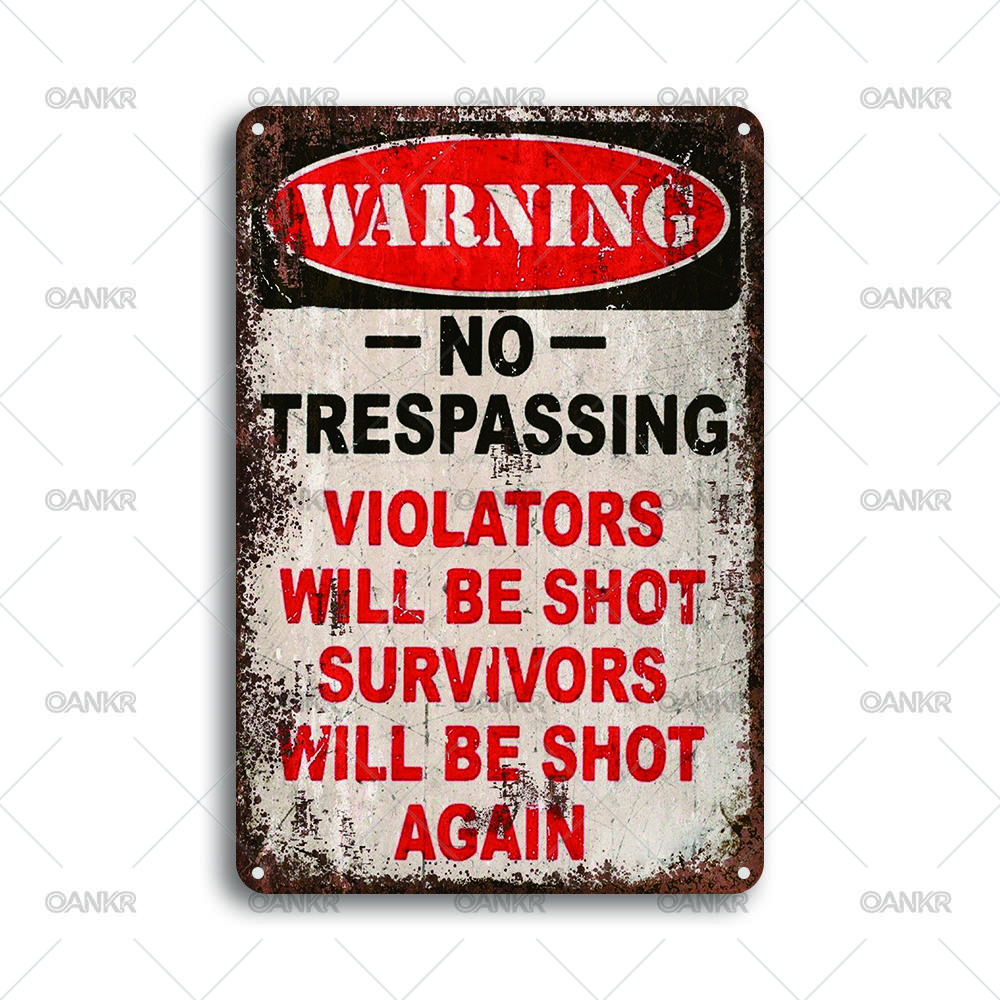 

Vintage Warning Art Metal Tin Sign No Trespassing Violators Will Be Shot Survivors Metal Signs for Bar Garden Home Wall Decor 20x30cm（7.8x11.8inch）