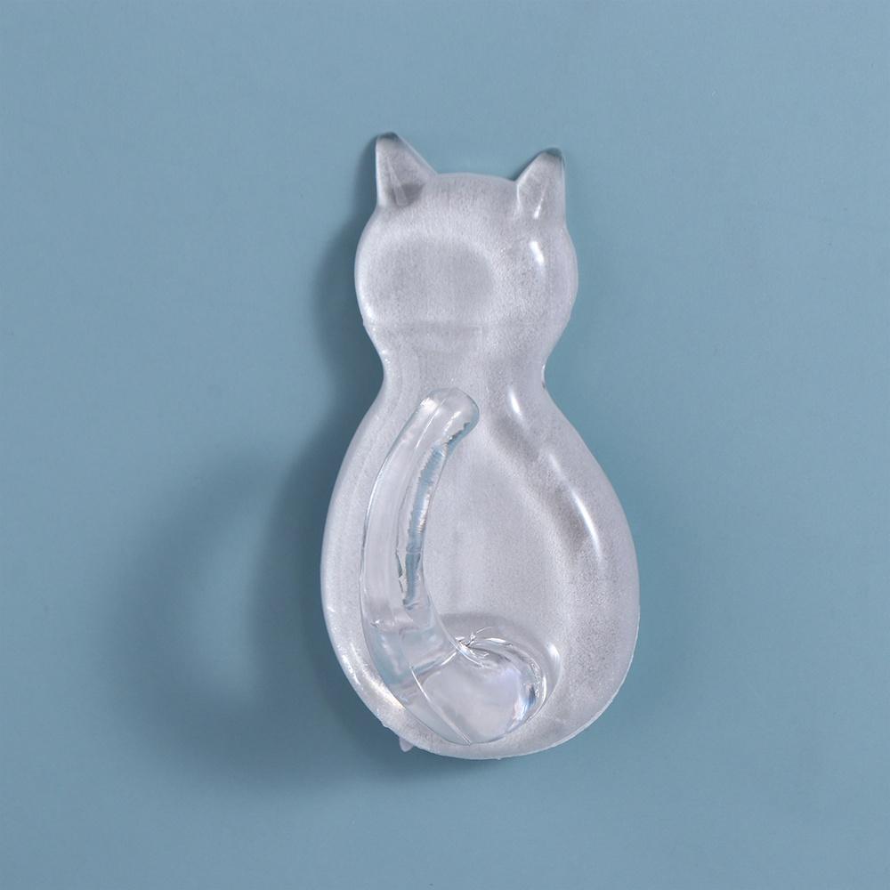 2 Pcs Transparent Cat Hooks Plastic Cat Key Holder Wall Storage Hook Cat Shape Wall Hook  Bathroom