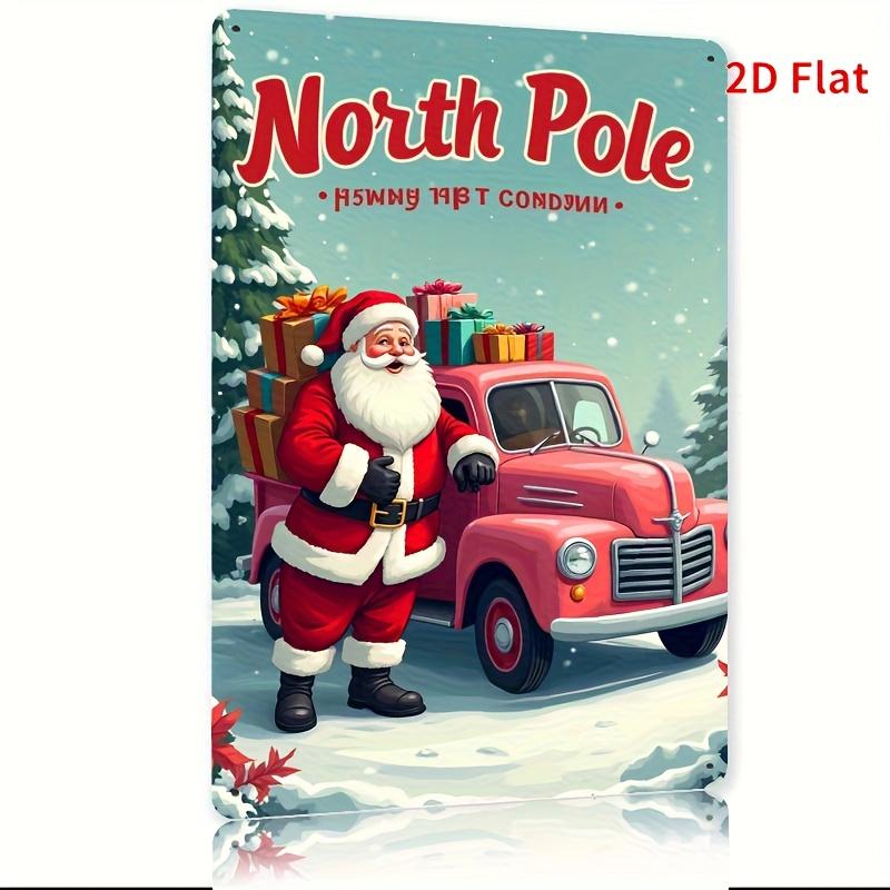 

Tin Sign Santa Claus Driving Red Truck with North Pole Text Iron Wall Art for Garden Patio Entryway Cafe Bar 20x30cm（7.8x11.8inch）