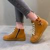 Large size Martin boots women's round head flat bottom autumn and winter lace-up zipper short boots velvet cotton shoes