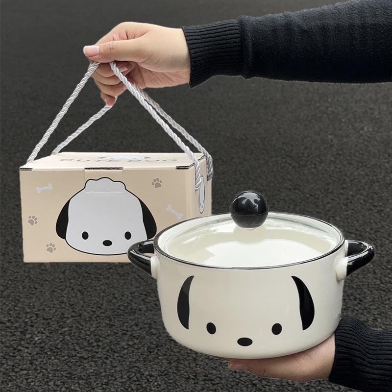 Baifenbai Home Furnishing Boys Korean Pacha Dog Ceramic Instant Noodle Bowl With Cover Student Dormitory Binaural Instant Noodle Bowl For And Girls Birthday Gifts