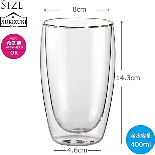 SUKIZUKI Double-Walled Glasses, Double-Layered, Heat-Resistant, Large Capacity, Condensation-Free, Shatter-Resistant, Insulates for Hot and Cold Drink
