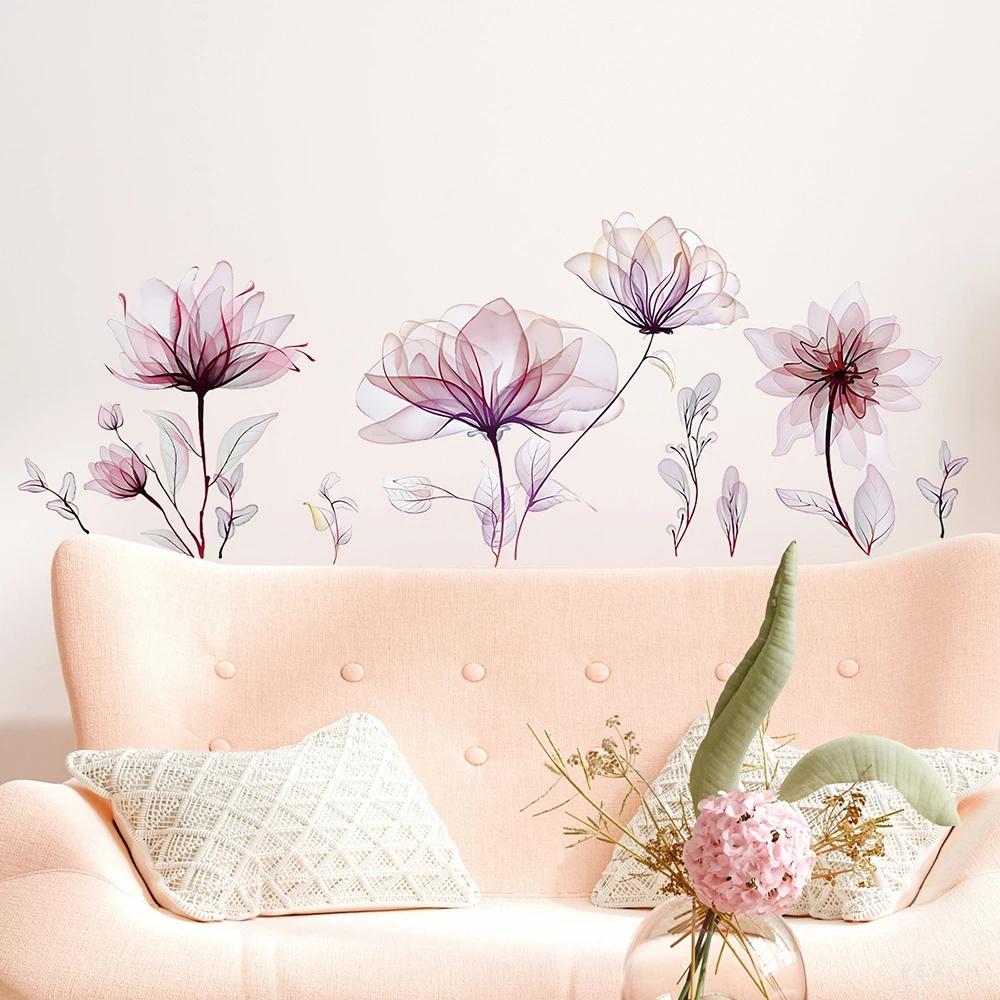 1PC Ink Style Beautiful Bloom Flowers Self-Adhesive Wall Pasted Living Room Bedroom Porch Background Wall Decorative Stickers