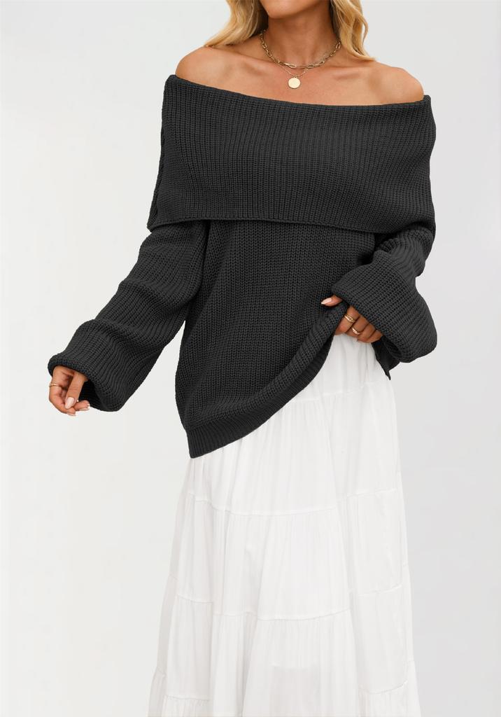 New TikTok autumn/winter European and American women's loose knit sweater pullover off-shoulder sweater