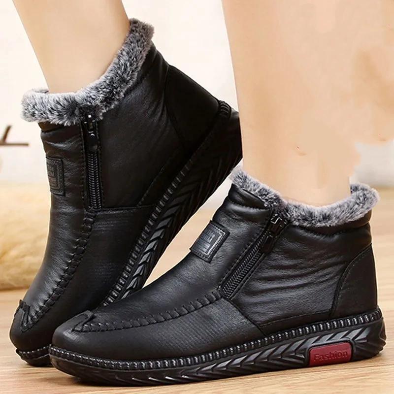 Winter Women's Boots, Old Beijing Cloth Shoes, Women's Cotton Shoes, Plus Velvet, Warm Flat-bottomed Non-slip Snow Boots, Warm Mother Shoes
