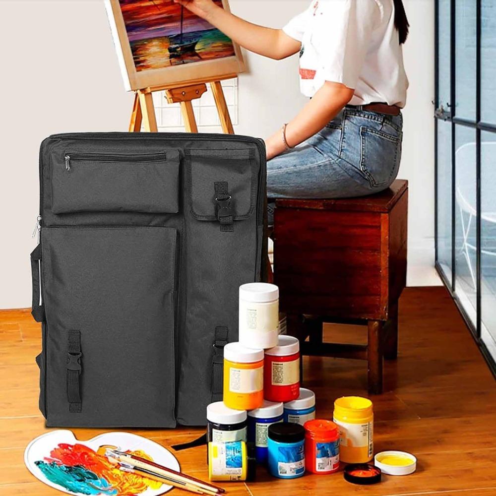 Black Travel Sketching Bag Multi-Pocket Drawing Storage Pack  Daily Art Kit Transport