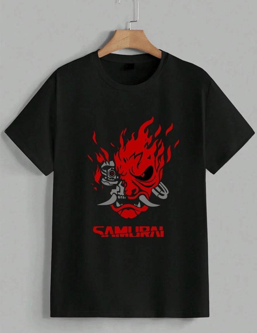 Футуристическая Рок-группа Самураев Графическая Футболка Неоновый Киберпанк Стиль Футболка S