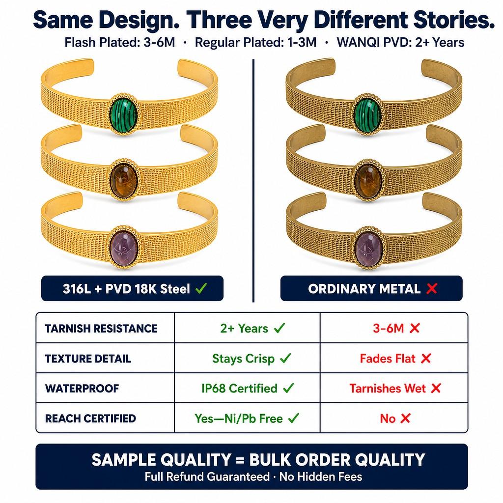 2026 Fashion Charm Bracelets 18K Real Gold Plated Waterproof Stainless Steel Natural Stone Cuff Bangle Turquoise Bracelet