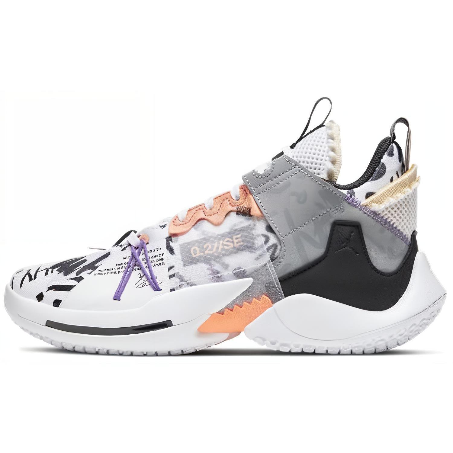 

New Jordan Why Not Zer0.2 SE GS Mid Top Children s Basketball Shoes Gray Orange Teenagers CK0494-101 36