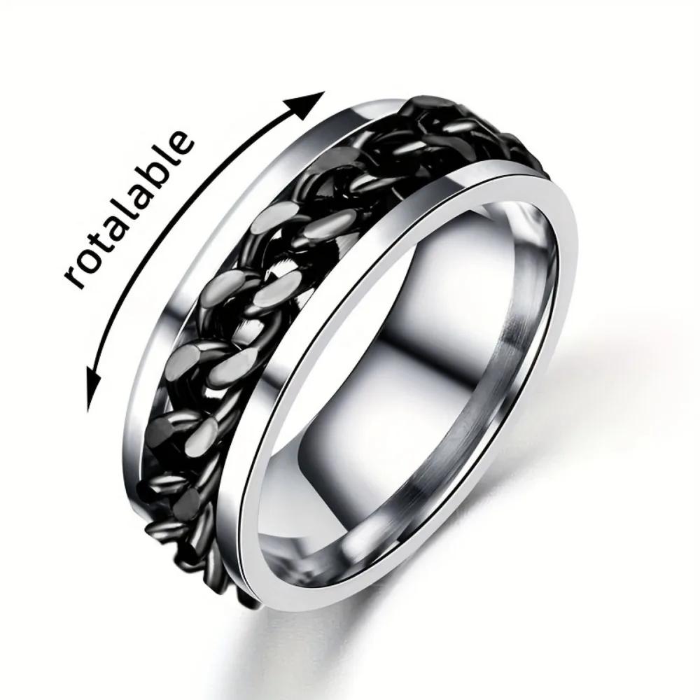 Men's Cool Rotatable Chain Ring, Casual Stainless Steel Finger Ring