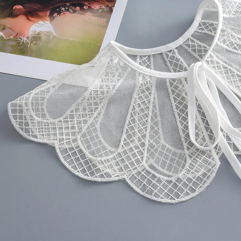 Sweet Bowknots Lace Embroidery Fake Collars for Women Shirt Detachable Collar Girls Shoulder Wrap Small Shawl False Collar