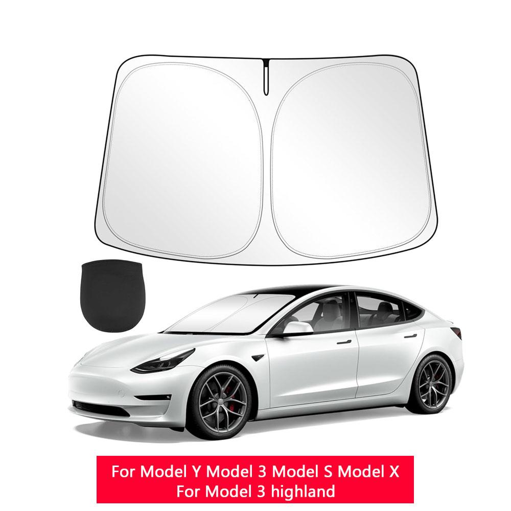 Windshield Sun Shade for Tesla Model Y/S/X/3 2026 UV Reflector Foldable Front Window with a Storage Bag for Tesla AccessoriesWindshield Sunshades 1