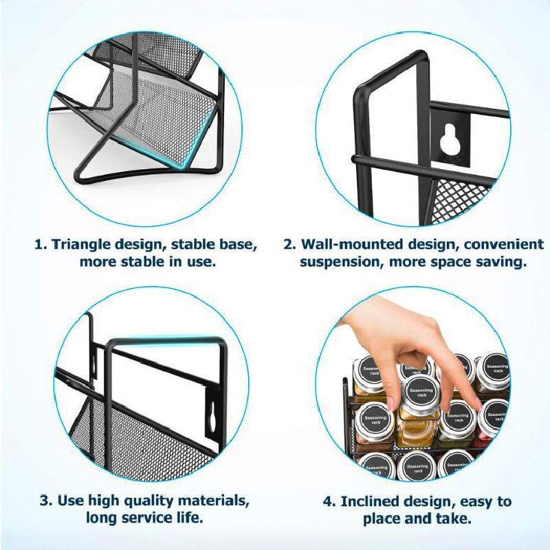 Silver wire kitchen storage rack cabinet four-layer spice rack punched spice bottle storage storage rack spice rack