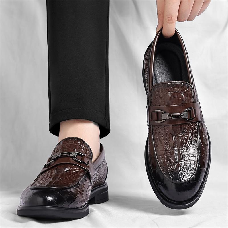 Autumn New Crocodile Pattern High-end British Foot Leather Shoes Business Dress Handsome Platform Men's Shoes