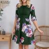 ZANZEA Women Floral Print Casual Round Neck Short Sleeve Dress