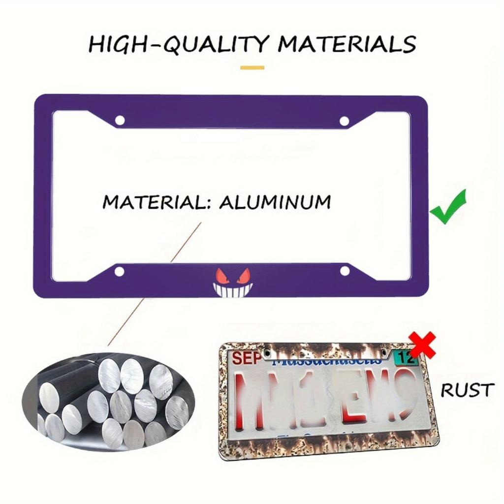 1pc Aluminum Innovative Design of License Plate Frame,Purple,Evil Smiling Face,Gift for Friends,For Decoration,31X16cm License Plate Covers Frames 6