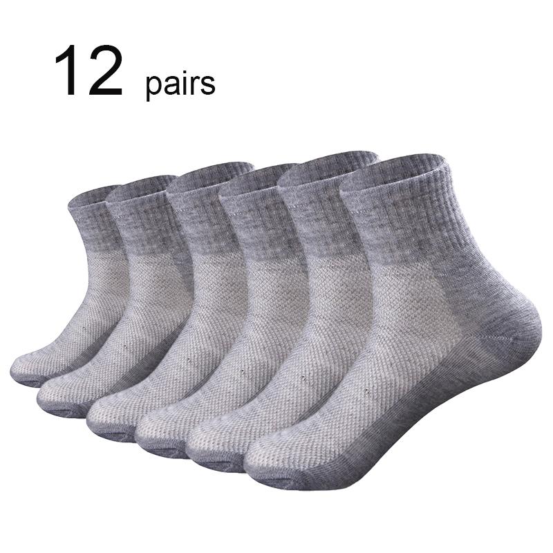 

12 пар мужских и женских носков, спортивные дышащие носки со средней трубкой, белые, черные, серые, однотонные, повседневные носки, летние носки, универсальные носки