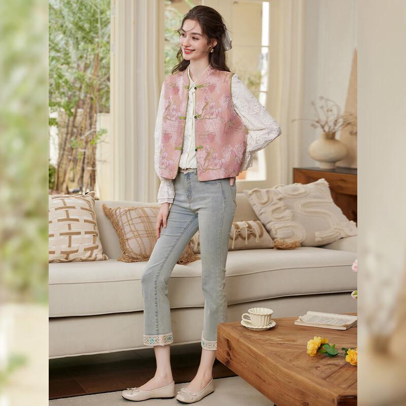 Women's Stand-up Collar Chinese Style Jacquard Vest