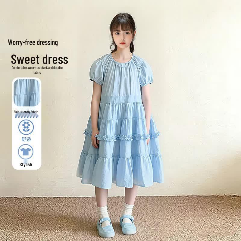 Frog Prince Girls  Tencel Tiered Puff Sleeve Princess Dress 170