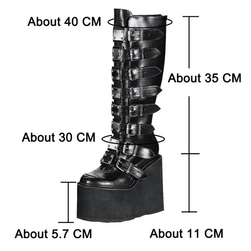 Stivali Punk da Donna Cosplay da Donna Tacco Alto Plateau Zeppe Stivali Alti da Donna Goth Fibbia Cinturino Tubo Lungo Pelle Stivali Femminili