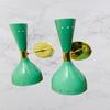 Shiny Green Wall Sconce Pair 1950s Mid Century Brass Italian Diabolo Wall Sconce Light Fixture 2 Bulb Pair Custom
