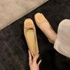 Sheepskin Version~ Gentle Wind Leather Square Head Shallow Mouth Single Shoes Women's New Versatile and Not Tired Foot Square Buckle Commuter Flats