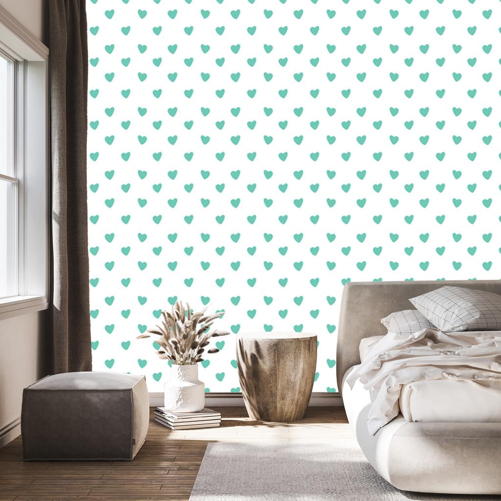 Heart Wallpaper White, Mint and Sea Blue 50x1000