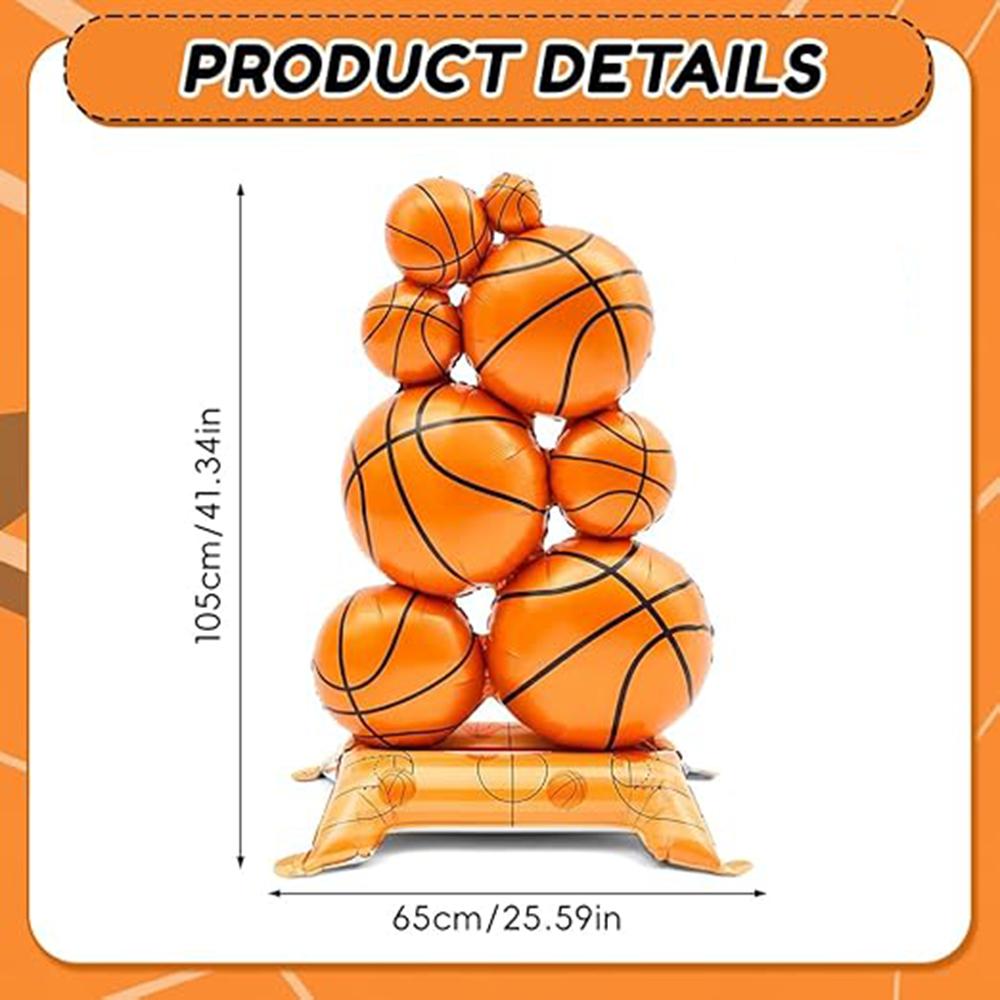 1/2Pcs 3D Standing Basketball Foil Balloon, Durable Leak-Proof Aluminum Basketball Balloon with Stable Base, No Helium Needed Fo
