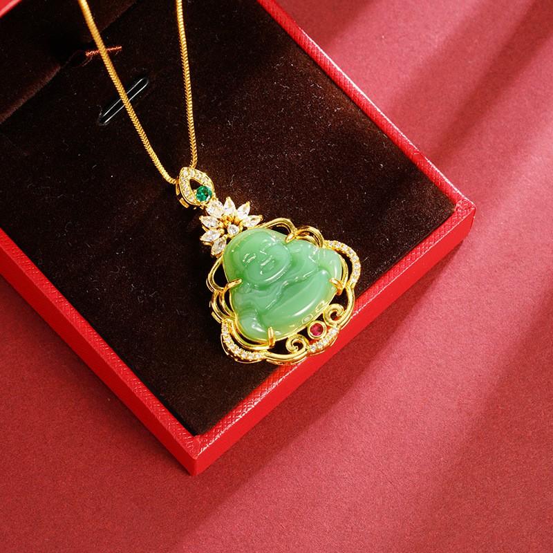 Gold Plated Buddha Pendant Necklace Women Minimalist Elegant Ethnic Style Charm Jewelry