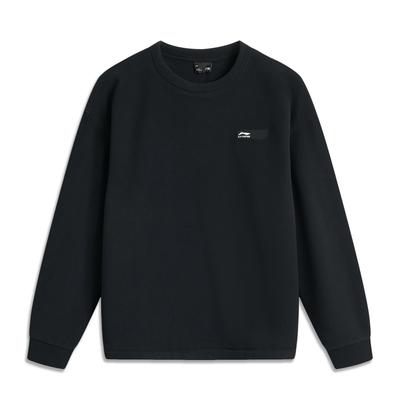 Li Ning Sports Lifestyle Series Round Neck Solid Color Fleece Warm Pullover Sweatshirt Men Sweatshirt Black AWDU885-2