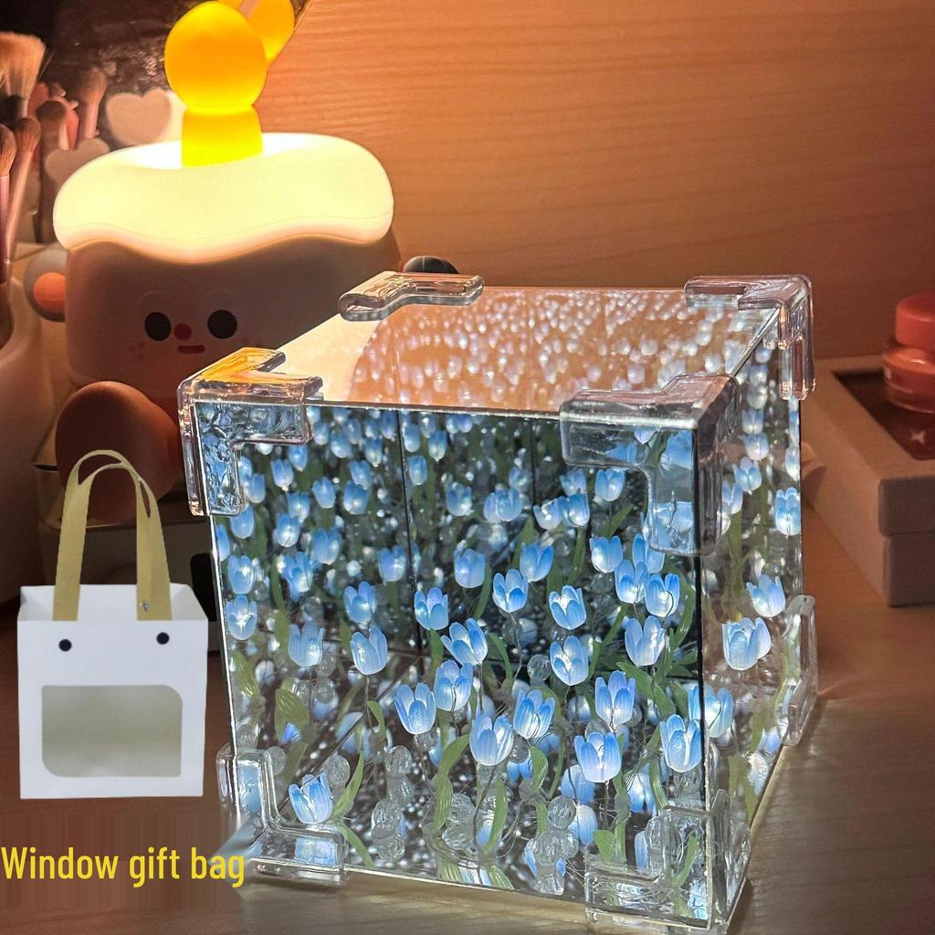 Handmade DIY Tulip Night Light 3D Magic Mirror – Perfect Birthday Gift for Couples or Friends