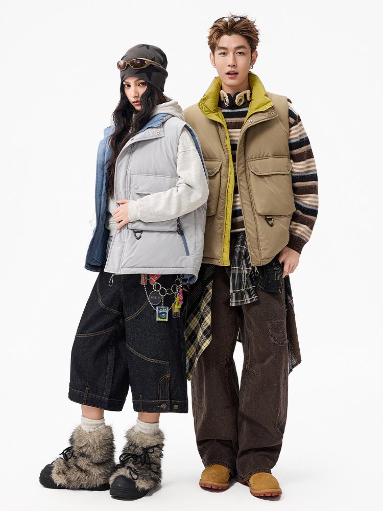 ACU Unisex Stand Collar Down Vest: Warm Workwear with Pockets for Autumn/Winter