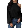 Spring and Autumn Women's Blouse Waffle Knit Corset Top Strapless Long Sleeve Top  Loose Shirt