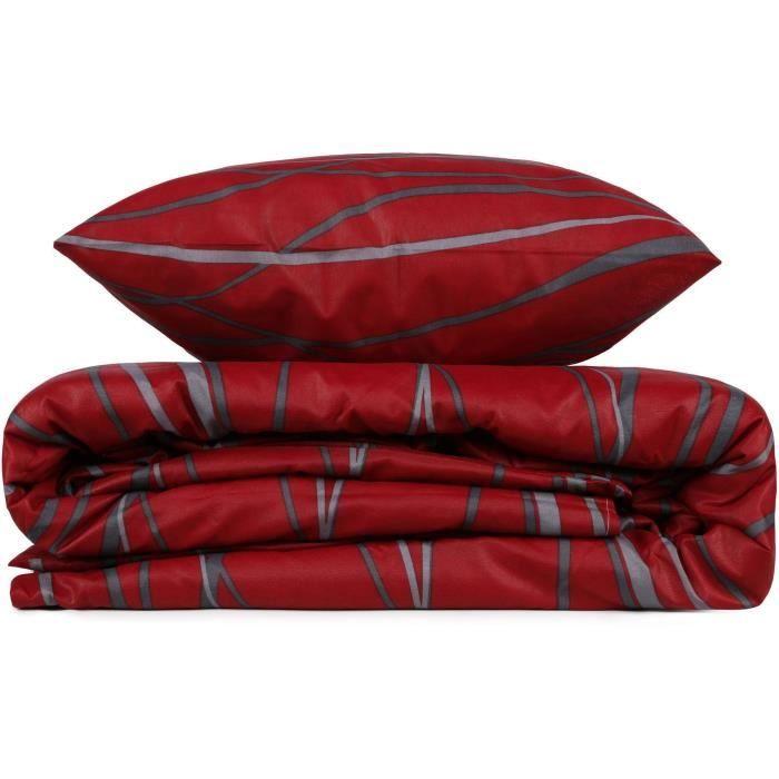 Parure de lit - 1 housse de couette 220 x 240 cm + 2 taies d'oreiller 60 x 60 cm - 65% coton, 35% polyester - Rouge