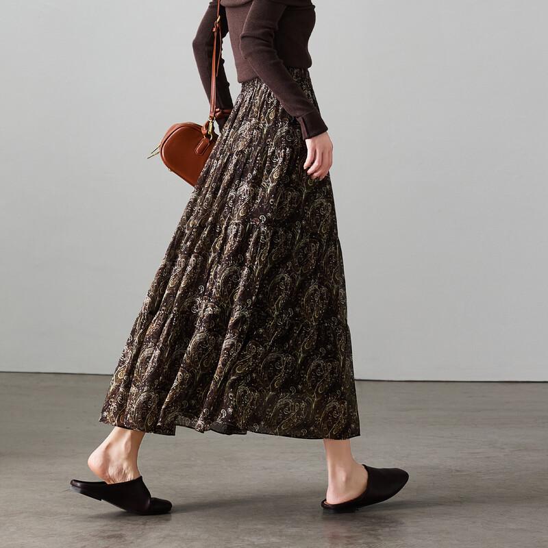 SOFSIL Women's Geometric Print Pleated A-Line Maxi Skirt