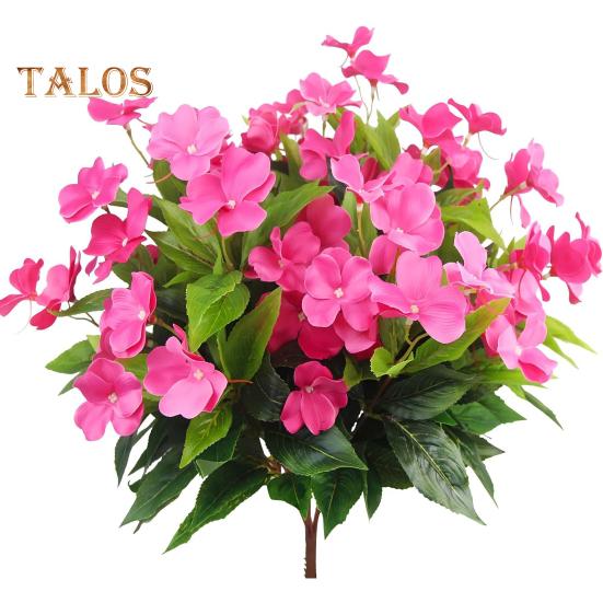 Artificial Impatiens Bunch UV Resistant Faux Flowers Low Maintenance Fake Impatiens Bouquet for Indoor Vase Planters Balcony Decorations